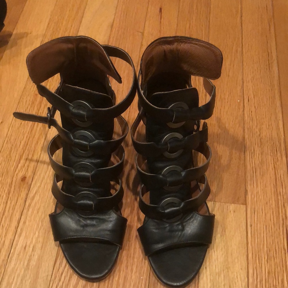 H London Funky Black Sandal with Gold Spec Heel